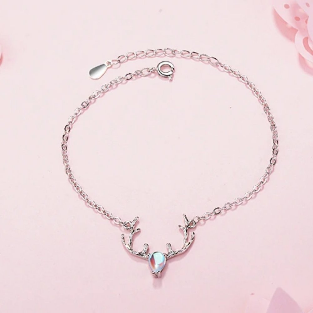 *NEW 925 Sterling Silver Moonstone Deer Bracelet - Picture 3 of 10